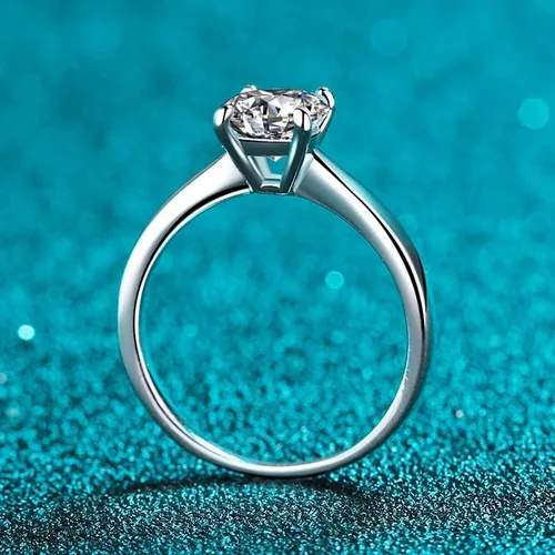 Vista 3 de StarGems 0.5-2ct Moissanite 925 Silver Platinum Plated Classical Four Prong Ring HB4507