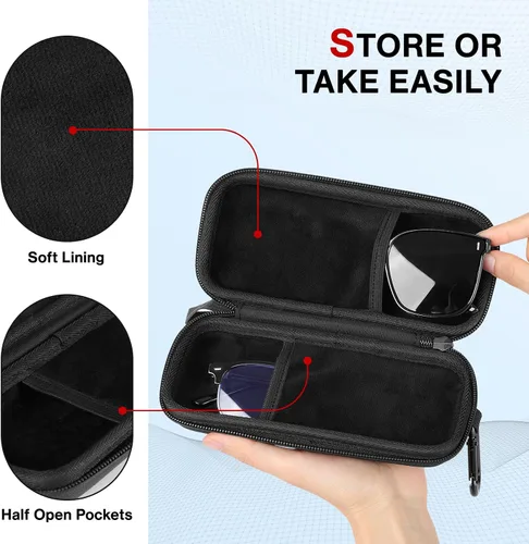 Vista 2 de Estuche doble para lentes, carcasa rígida para lentes duales, organizador portátil de lentes de sol de viaje con cierre de cremallera para mujeres