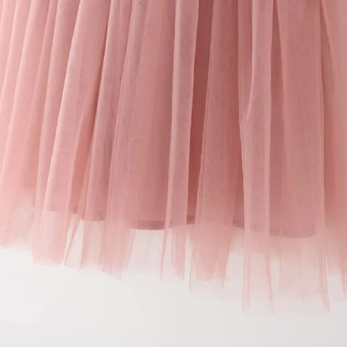 Vista 3 de Vestido de fiesta de tul con tirantes para niña, vestido de fiesta de tul y princesa, talla 6 M-5T, color rosa