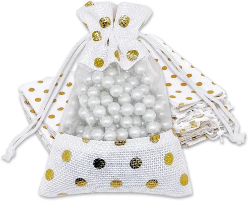 Vista 11 de TheDisplayGuys para tu vida moderna - Paquete de 12 bolsas de regalo pequeñas de arpillera de lino y organza con cordones (8.9x14 cm, gris)