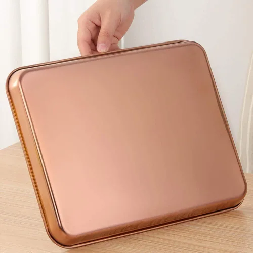 Vista 2 de Bandeja de acero inoxidable para mesa de café, plato de barbacoa, postre, plato de frutas, bandejas de desayuno, accesorios de cocina, oro rosa