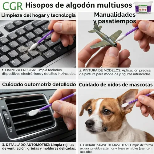 Vista 7 de 760 hisopos de algodón CGR Precision empacados en recipiente acrílico para hisopos con punta puntiaguda y aplanada, aplicador de maquillaje