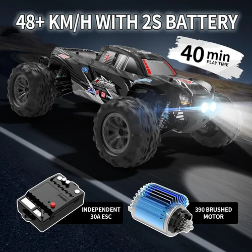Vista 2 de Hosim Camión a control remoto a escala 1:10 de más de 48 KMH para adultos, 4 x 4 todo terreno, auto RC eléctrico impermeable para niños de 8 a 12