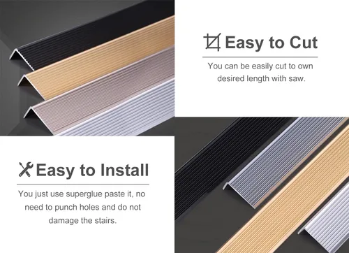 Vista 6 de ZIMGOD Tira protectora de borde de metal, borde antideslizante para escaleras, umbral de tira de transición en forma de L, borde de vinilo laminado