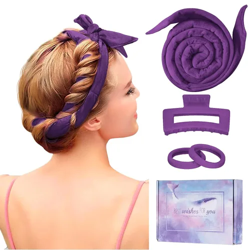 Vista 8 de Flylipu Diadema de Varilla Rizadora sin Calor, Mejorada de 60" Extra Larga, Rizadores de Cabello Suaves para Dormir, Rizos sin Calor para Niñas