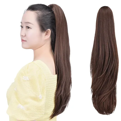 Vista 46 de Cola de caballo con clip, color castaño rojizo, ondulado de 10 pulgadas, extensión de cola de caballo de 3.3 onzas, extensiones de cabello sintético