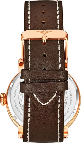 Vista 2 de Stuhrling Original Reloj de aviador para hombre de cuarzo luminoso con correa de cuero