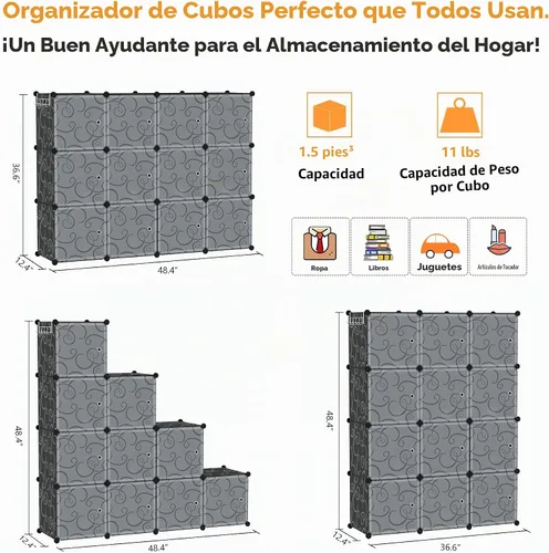 Vista 6 de C&AHOME Organizador de almacenamiento de 12 cubos con puerta, estante