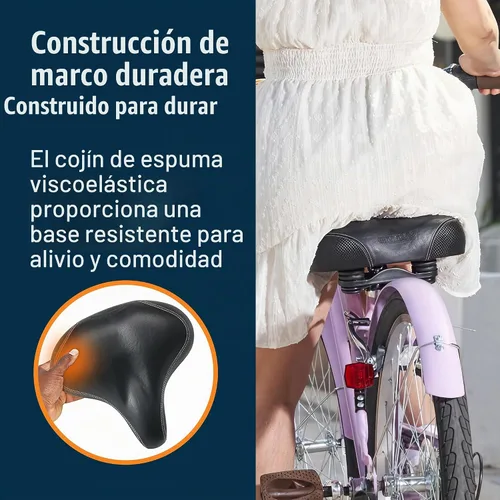 Vista 3 de Bikeroo Extra Wide Replacement Saddle - Fits Indoor & Outdoor Bicycles - Steel Spring & Elastomer Suspension - Center Cutout - Memory Foam