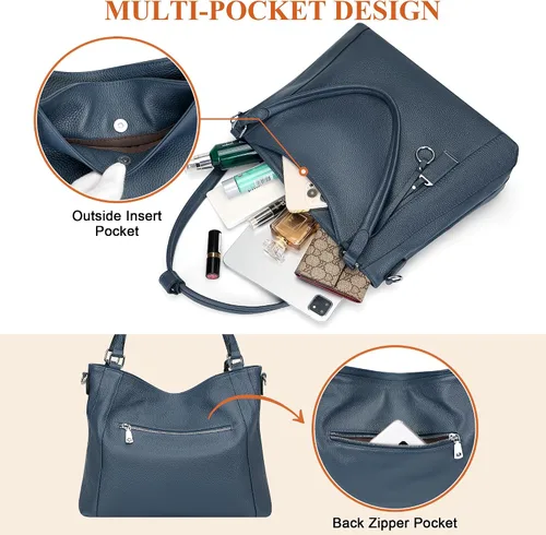 Vista 20 de Over Earth Genuine Leather Purses for Women Large Hobo Bags Lady Shoulder Handbags with Detachable Strap