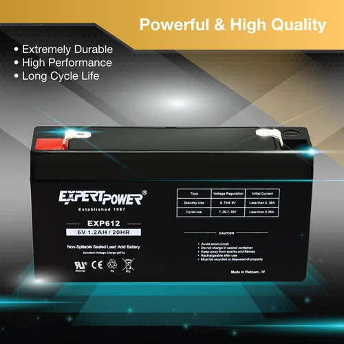 Vista 4 de Baterías selladas de ácido de plomo ExpertPower 6v 1.2 Ah, Negro