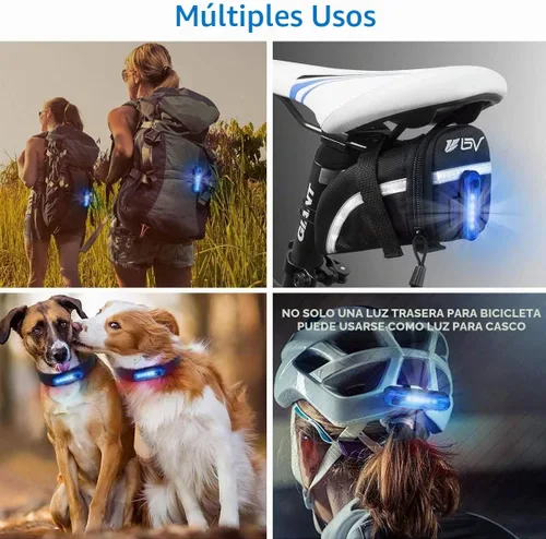 Vista 7 de Paquete de 2 luces traseras azules para bicicleta, luces traseras de bicicleta recargables por USB, ultra brillantes, luz trasera LED de alta