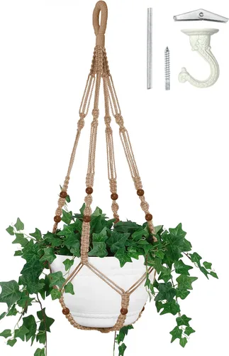 Vista 10 de Colgador de Macramé de 43 Pulgadas Grande para Maceta de 12 Pulgadas + Gancho Colgante (Extra Largo y Grande) Maceta Colgante Grande para Plantas