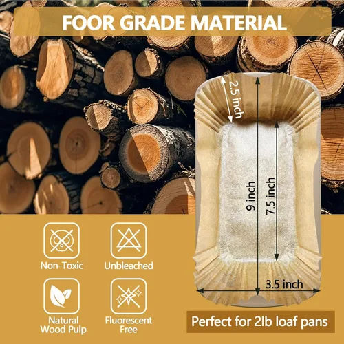 Vista 2 de UBeeize Forros para Molde de Pan de 2 lb, 100 PCS Forros para Molde de Pan para Hornear Pan 9x5, Forros Antiadherentes para Molde de Pan, Papel