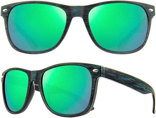 Vista 13 de MAXJULI Gafas de sol polarizadas para cabezas grandes, hombres y mujeres, protección UV 400, lentes de sol de grano de madera 8809 B1.negro/gris