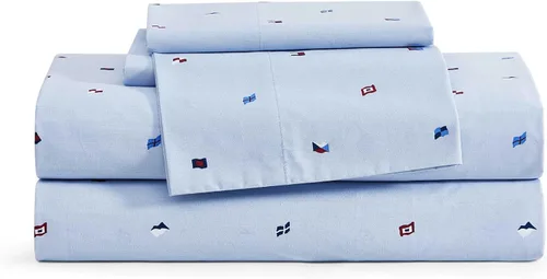 Vista 37 de Tommy Hilfiger - Sábanas para cama individual, ropa de cama de percal de algodón crujiente y fresca con funda de almohada a juego, juego de cama
