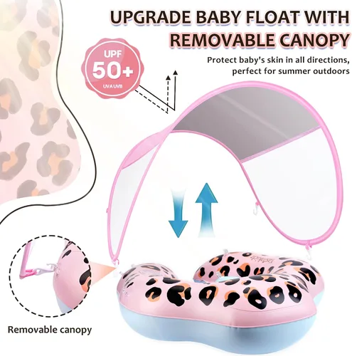 Vista 5 de Baby Pool Float, Leopard Toddler Pool Float Baby Float with Canopy, Infant Pool Floats for Kids 6-36 Months(18-33 lbs)