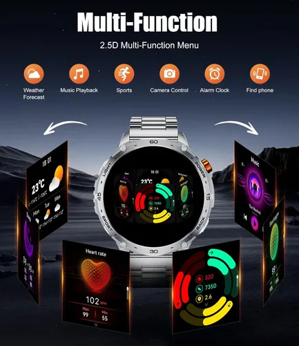 Vista 3 de LIGE Reloj inteligente militar para hombre, 730 mAh/1.75 pulgadas, pantalla táctil HD AMOLED, con linterna LED para Android iOS, rastreador