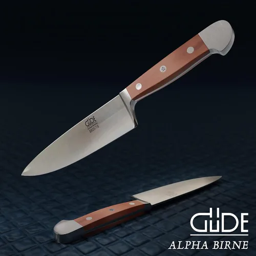 Vista 6 de Güde Alpha Pear Series Cuchillo de chef forjado a mano/afilado con mango de madera de pera de lujo de 6 pulgadas, fabricado en Solingen, Alemania
