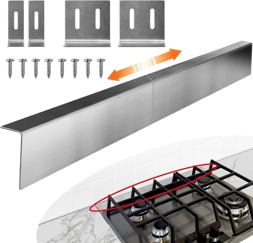 Vista 8 de Llenador de huecos para estufas de 15.7" a 28", kit de llenado trasero de cocina empotrable – Protector contra salpicaduras de acero inoxidable