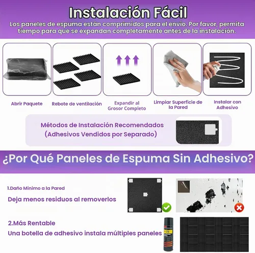 Vista 6 de Paquete de 52 paneles de espuma acústica de 1 x 12 x 12 pulgadas, paneles de pared de espuma acústica de absorción de sonido (negro/azul)