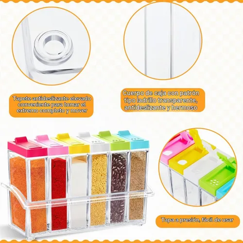 Vista 3 de Maxdot 24 frascos para especias de plástico, con tapa y bandeja, juego de condimentos para viajes, camping, macetas de especias, almacenamiento