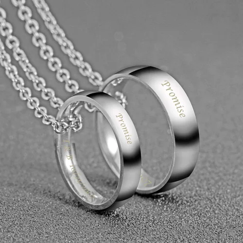 Vista 3 de Juego de anillos de acero inoxidable para parejas personalizado para él y ella, amor real, collares de compromiso, boda, día de San Valentín