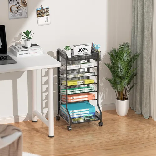 Vista 5 de samstar Carrito de archivos rodante, organizador debajo del escritorio, organizador de archivos junto al escritorio, carpeta de almacenamiento