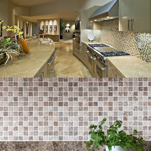 Vista 5 de MECCANIXITY 10 calcomanías 3D de pared, 3.9 x 3.9 in, azulejos de mosaico cuadrados, autoadhesivo, PVC, impermeable, para cocina, baño, pared
