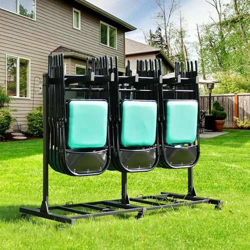 Vista 7 de Carrito de silla plegable con ruedas, 500 libras de alta resistencia para sillas de almacenamiento para 42 sillas o 12 mesas, carrito con cerradura
