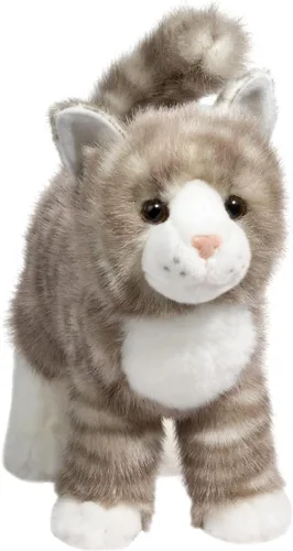Vista 2 de Douglas Zipper - Gato atigrado gris de felpa con cremallera, animal de peluche