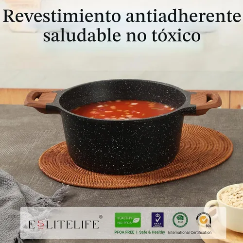 Vista 3 de ESLITE LIFE - Olla antiadherente con tapa, 3 cuartos de galón, olla de granito pequeña para sopa y pasta, compatible con inducción, libre de PTFE