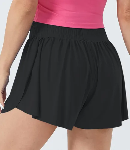 Vista 3 de Wjustforu Pantalones cortos de correr fluidos para mujer, para gimnasio, yoga, entrenamiento, pantalones cortos deportivos con pantalones cortos