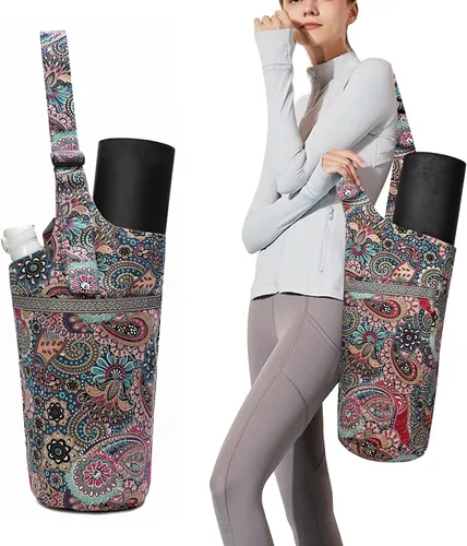 Vista 8 de IwIeIaIrI Yoga Mat Bag Cylinder for Women with Large Zipper Pocket Equipped with Storage Pocket, Polyester Material, Holds Yoga Essentials. Ideal