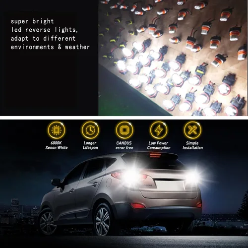 Vista 4 de 2 bombillas LED de respaldo para automóvil, T15-2835-15SMD, bombillas de freno LED de 1.5 x 0.5 pulgadas, universales para la mayoría
