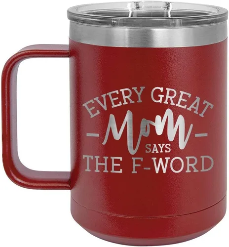 Vista 17 de EVERY GREAT MOM SAYS THE F WORD Taza de café negra de 15 oz con tapa deslizante Taza de café de viaje aislada Ideas de regalos de cumpleaños