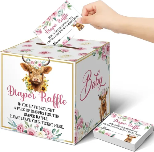Vista 19 de Teling 51 boletos para rifas de pañales con caja de tarjetas, decoración de baby shower, caja de revelación de género para fiesta de rifas