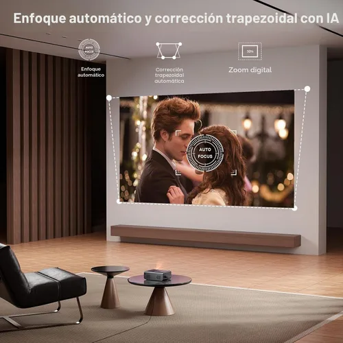 Vista 4 de [2000 ANSI y aplicación con licencia oficial] Proyector inteligente 4K con WiFi y Bluetooth, enfoque automático y Keystone, proyector portátil