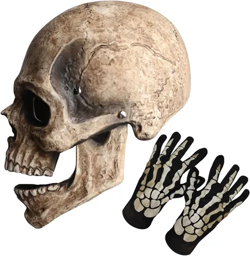 Vista 6 de Máscara de calavera con mandíbula móvil para Halloween, espeluznante esqueleto de látex, máscara de cabeza completa para adultos, disfraces de fiesta