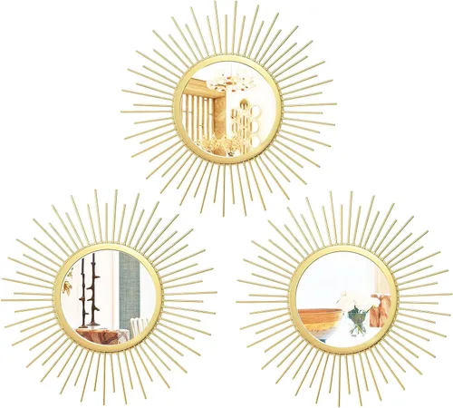 Vista 14 de Juego de 3 espejos redondos Sunburst para decoración de pared Negro