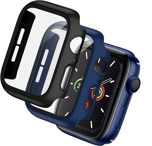 Vista 12 de Paquete de 2 fundas rígidas de policarbonato compatibles con Apple Watch, con protector de pantalla de cristal templado sin burbujas para accesorios