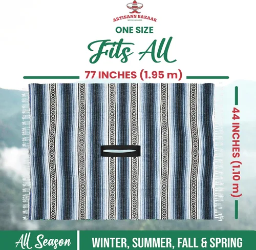 Vista 7 de Poncho mexicano Baja 100% cálido y cómodo abrigo de invierno Sarapes Mexicanos