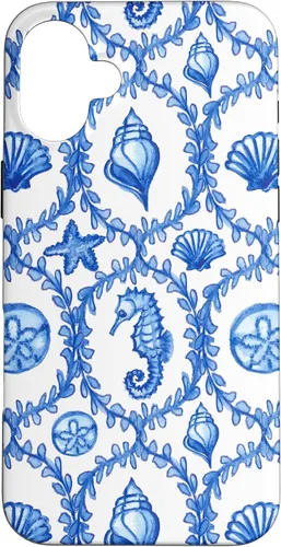 Vista 22 de iPhone 16 Coastal Granddaughter Blue Shells Starfish Seahorse Preppy Case