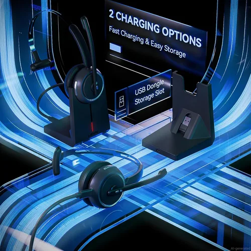Vista 4 de LEVN Auriculares inalámbricos 5.2, auriculares inalámbricos con micrófono para trabajar con (cancelación de ruido), auriculares Bluetooth