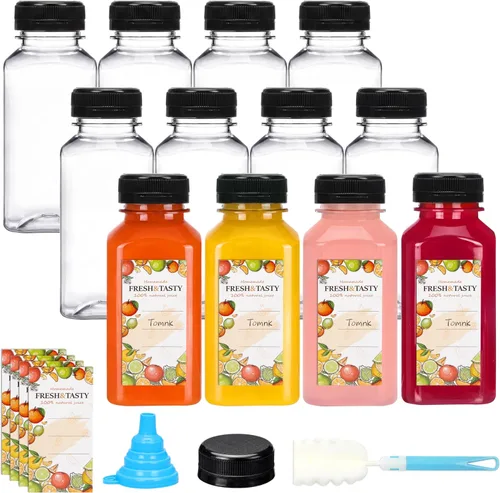 Vista 13 de TOMNK 12 botellas de plástico de 2 onzas con tapas, recipientes reutilizables transparentes a granel para bebidas de jengibre shot, jugo, leche