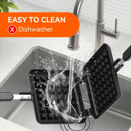 Vista 5 de Máquina para hacer gofres belga antiadherente, prensa panini de acero inoxidable, máquina para hacer sándwiches de desayuno, máquina para hacer