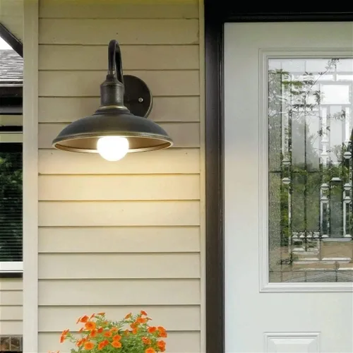 Vista 5 de Lámpara de pared para exteriores, retro, industrial, negra, aplique de pared exterior, farol de pared impermeable, con cuello de cisne, luces LED