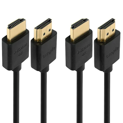 Vista 9 de Cmple - Paquete de 2 cables HDMI flexibles, 1.5 pies, HDMI 2.0 ultrafino, ARC, 3D Negro