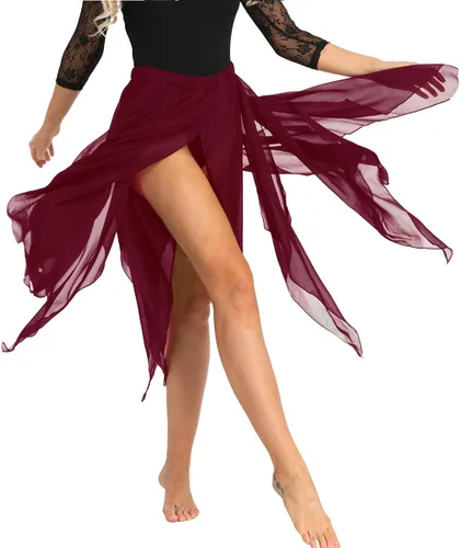 Vista 4 de Falda de baile asimétrica de gasa lírica para mujer, falda de baile con abertura lateral