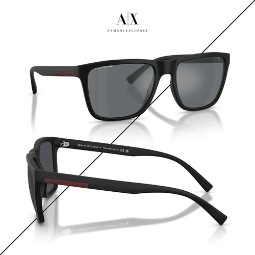 Vista 3 de Armani Exchange AX4080S - Gafas de sol cuadradas para hombre + paquete con kit de lentes de accesorios Negro mate/gris claro espejo negro